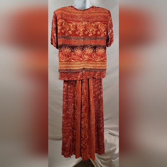 Vintage RABBIT RABBIT RABBIT DESIGNS Red and Orange BOHO Skirt Set - Size 8 - Picture 2 of 4